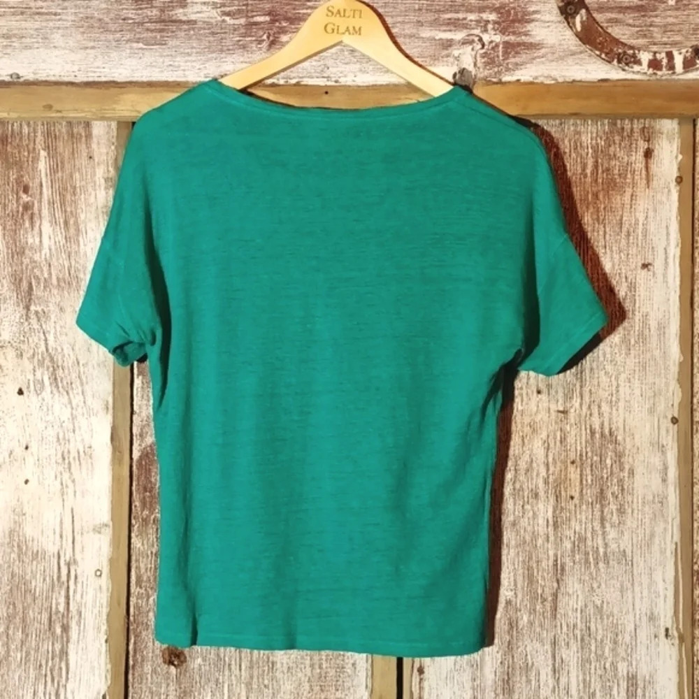 💯% linen Chico's green drop shoulder short sleeve airy lightweight size S - Picture 4 of 8